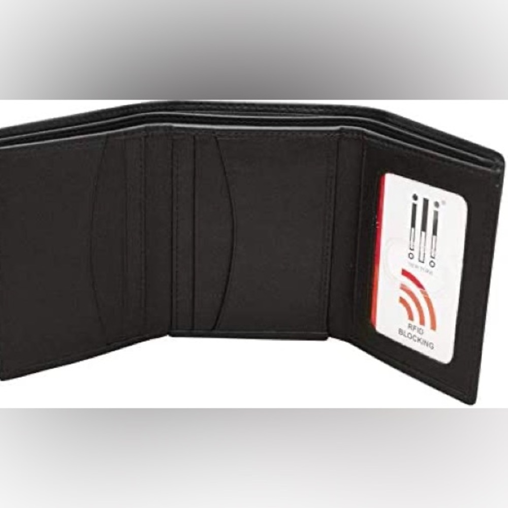 Trifold black leather wallet 7730